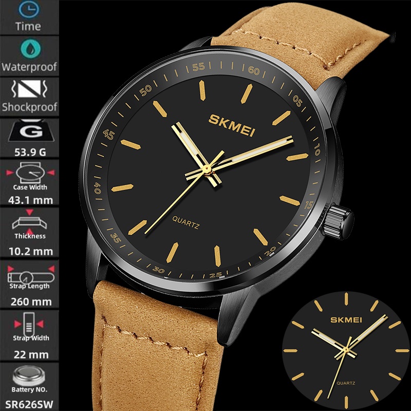 Leather Watch Band Men - Skmei Original Brand Quartz Watches for
