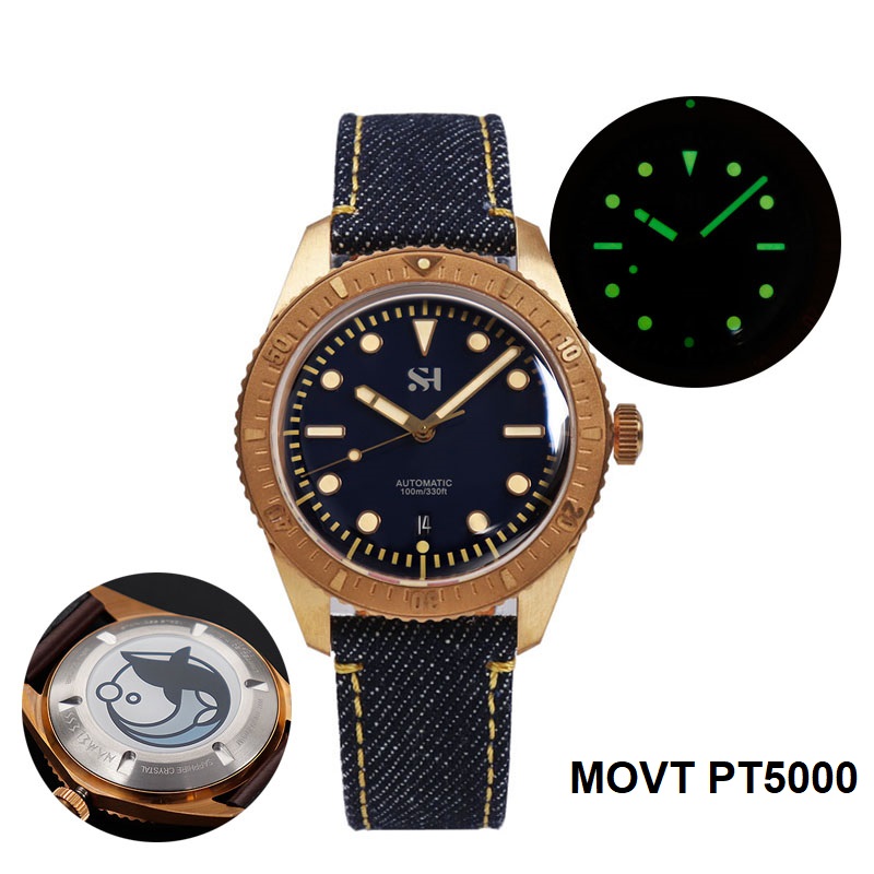 42mm Bronze Mens Watch Mechani - Canvas Strap Watch 评论和价格