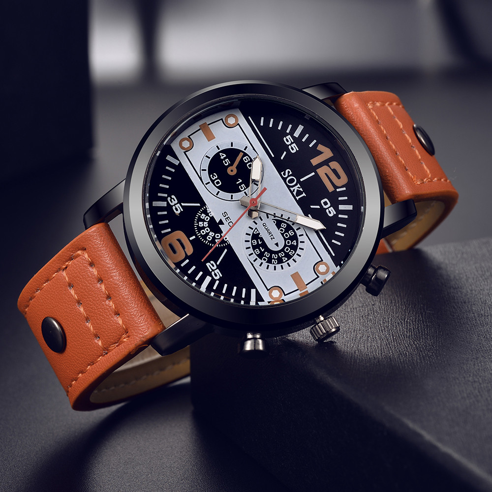 Sleek Men’s Watch Chic Brown L - Leather Watch Band Men 评论和价格