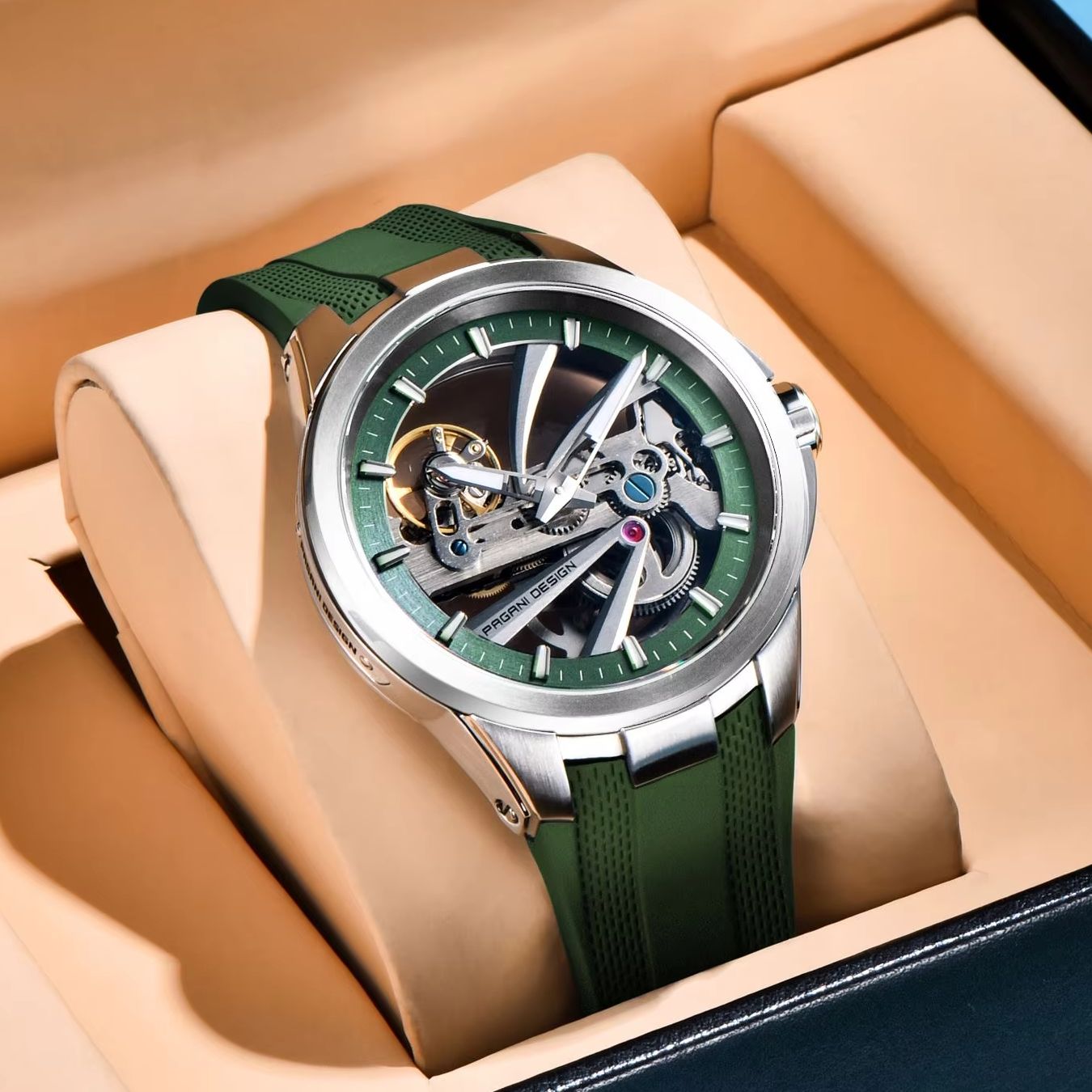 Green Skeleton PAGANI DESIGN P - Rubber Strap Diver 评论和价格