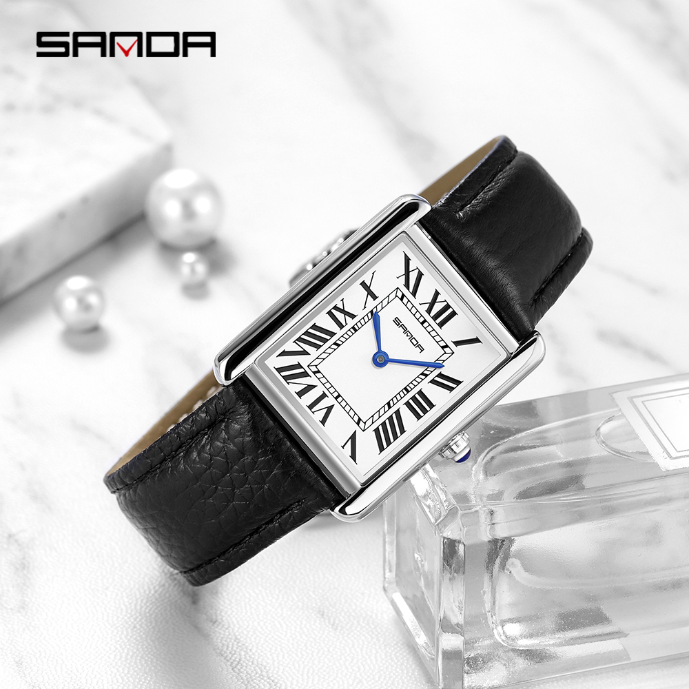Sanda Rectangular Wrist Watche - Leather Watch Band Men 评论和价格