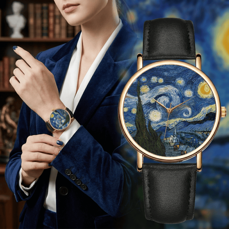 Van Gogh Painting Dial Watches - Leather Watch Band Men 评论和价格