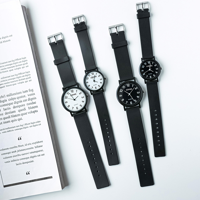 Simple Black Watch Quartz Watc - Silicone Band Women 评论和价格